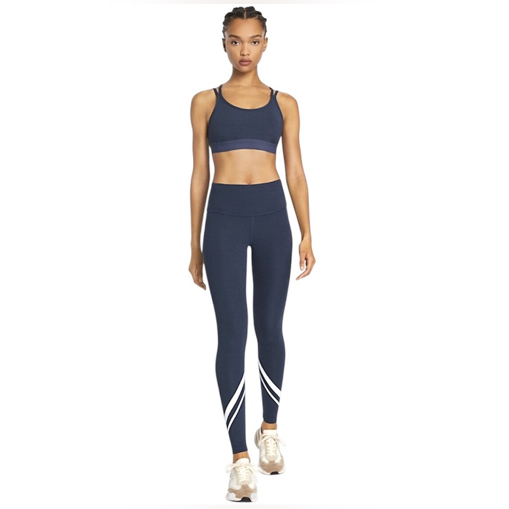 TORY BURCH HIGH-RISE COMPRESSION MÉLANGE SIDE-POCKET CHEVRON LEGGING